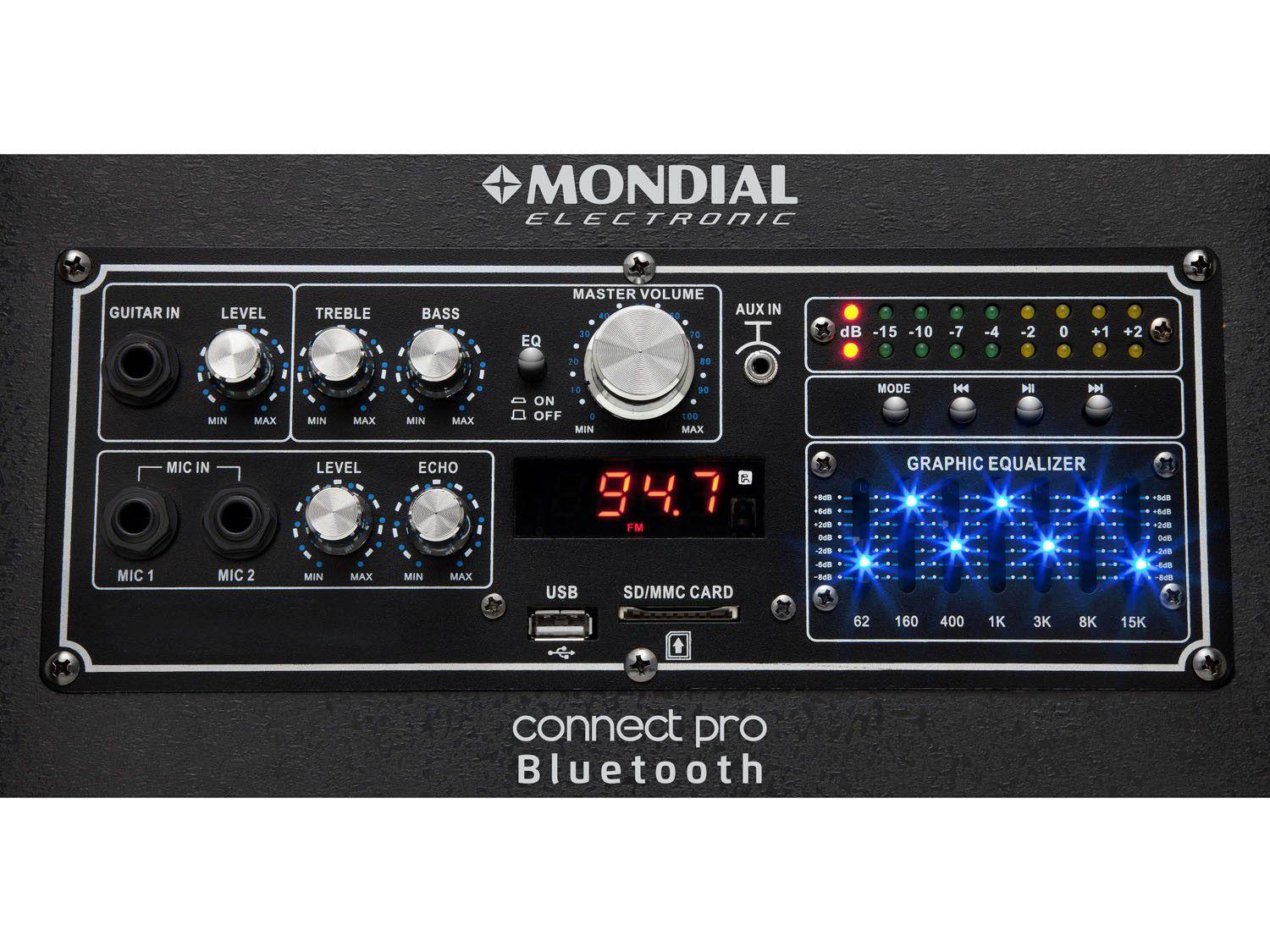 Caixa de Som Bluetooth Mondial CM06 Amplificada 300W com Microfone USB Subwoofer Caixa de