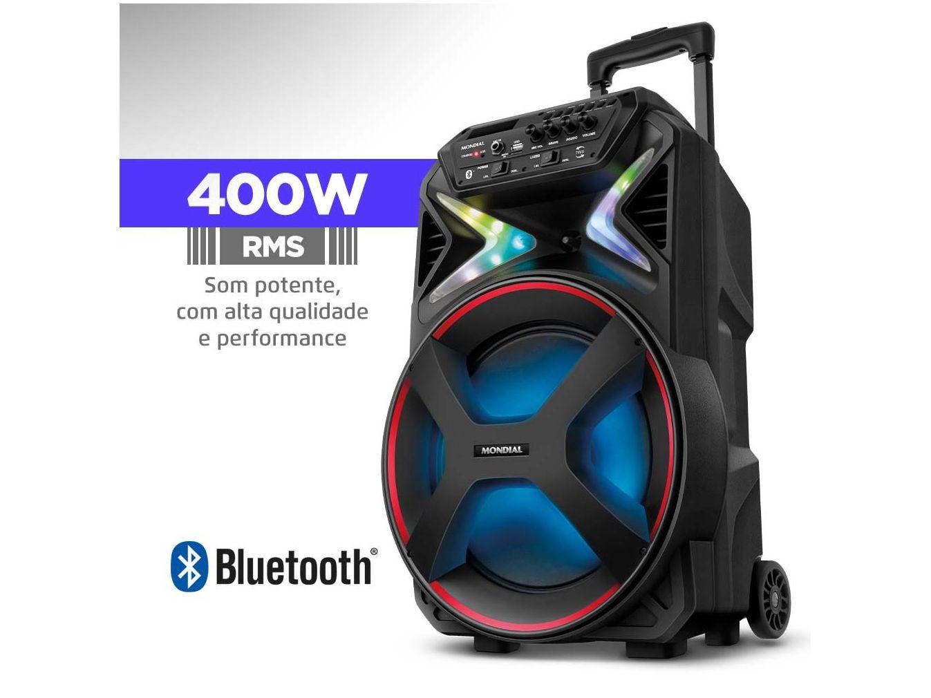 Caixa de Som Mondial CM-400 Bluetooth Portátil Amplificada 400W USB