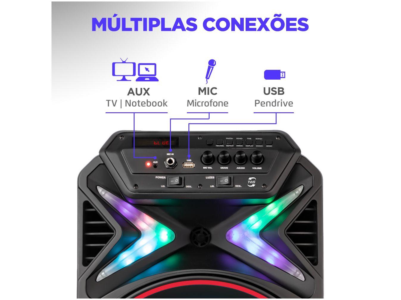 Caixa de Som Mondial CM-400 Bluetooth Portátil Amplificada 400W USB