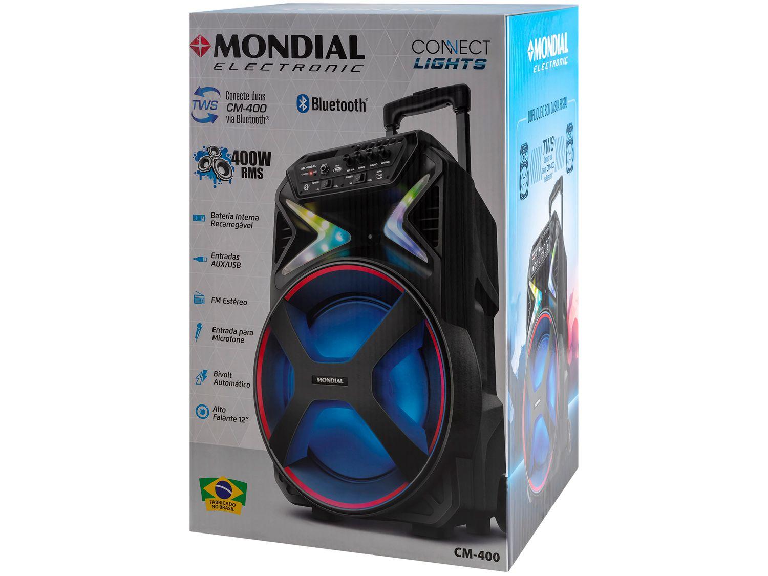 Caixa de Som Mondial CM-400 Bluetooth Portátil Amplificada 400W USB