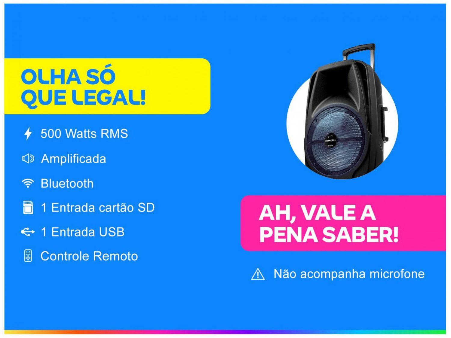 Caixa De Som Mondial Cm 500 Bluetooth Amplificada 500w Usb Cm 500