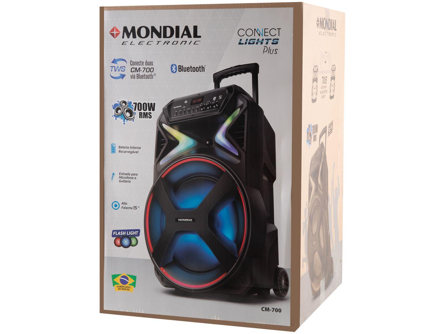 Caixa de Som Mondial Connect Lights Plus CM-700 Bluetooth Amplificada Portátil 700W USB