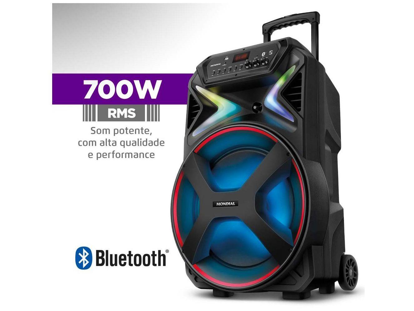 Caixa de Som Mondial Connect Lights Plus CM-700 Bluetooth Amplificada Portátil 700W USB