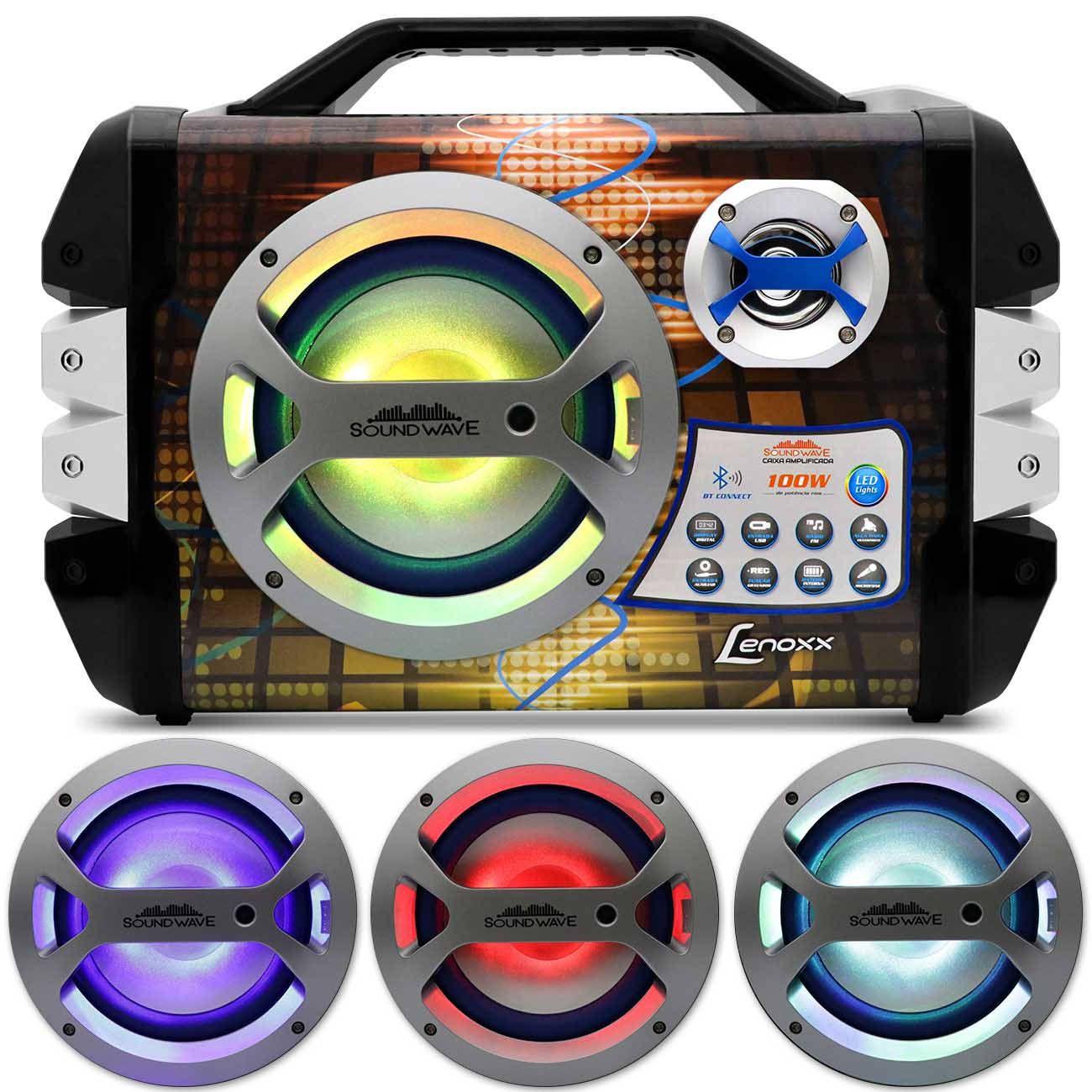 Caixa de Som Portátil Lenoxx Sound Wave CA325 MP3 USB SD AUX MIC FM