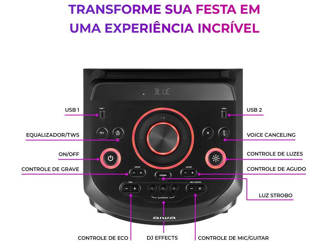 Caixa de Som Torre Aiwa AWS-T2W-02 Bluetooth 2300W RMS Amplificada