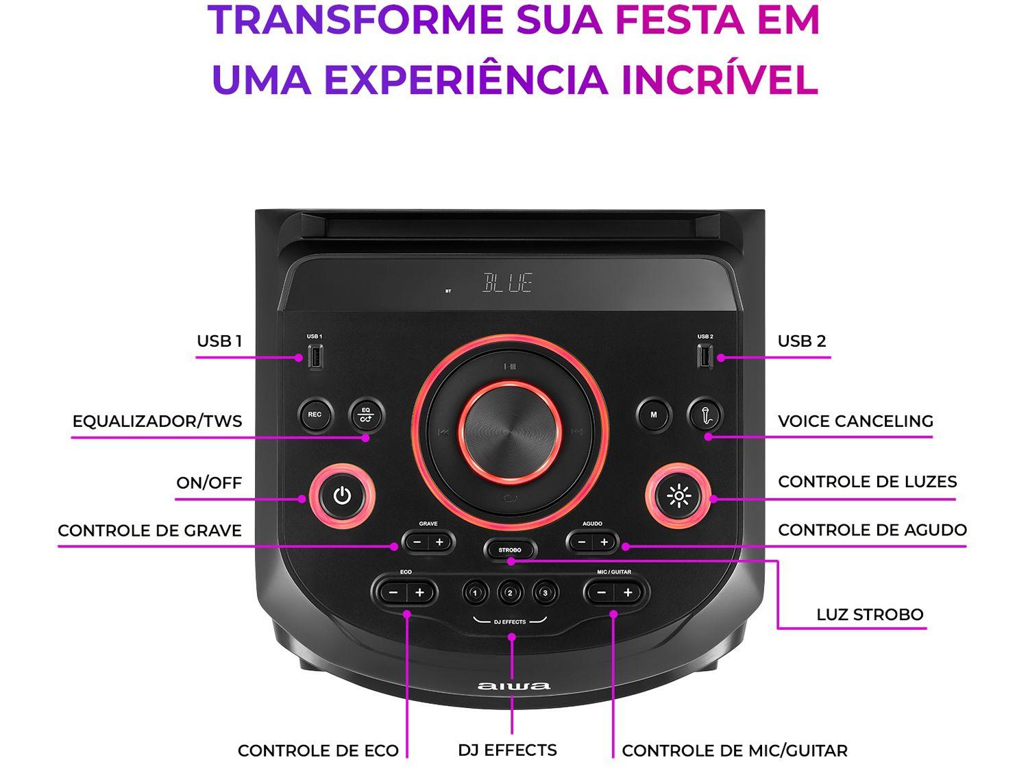 Caixa de Som Torre Aiwa AWS-T2W-02 Bluetooth 2300W RMS Amplificada