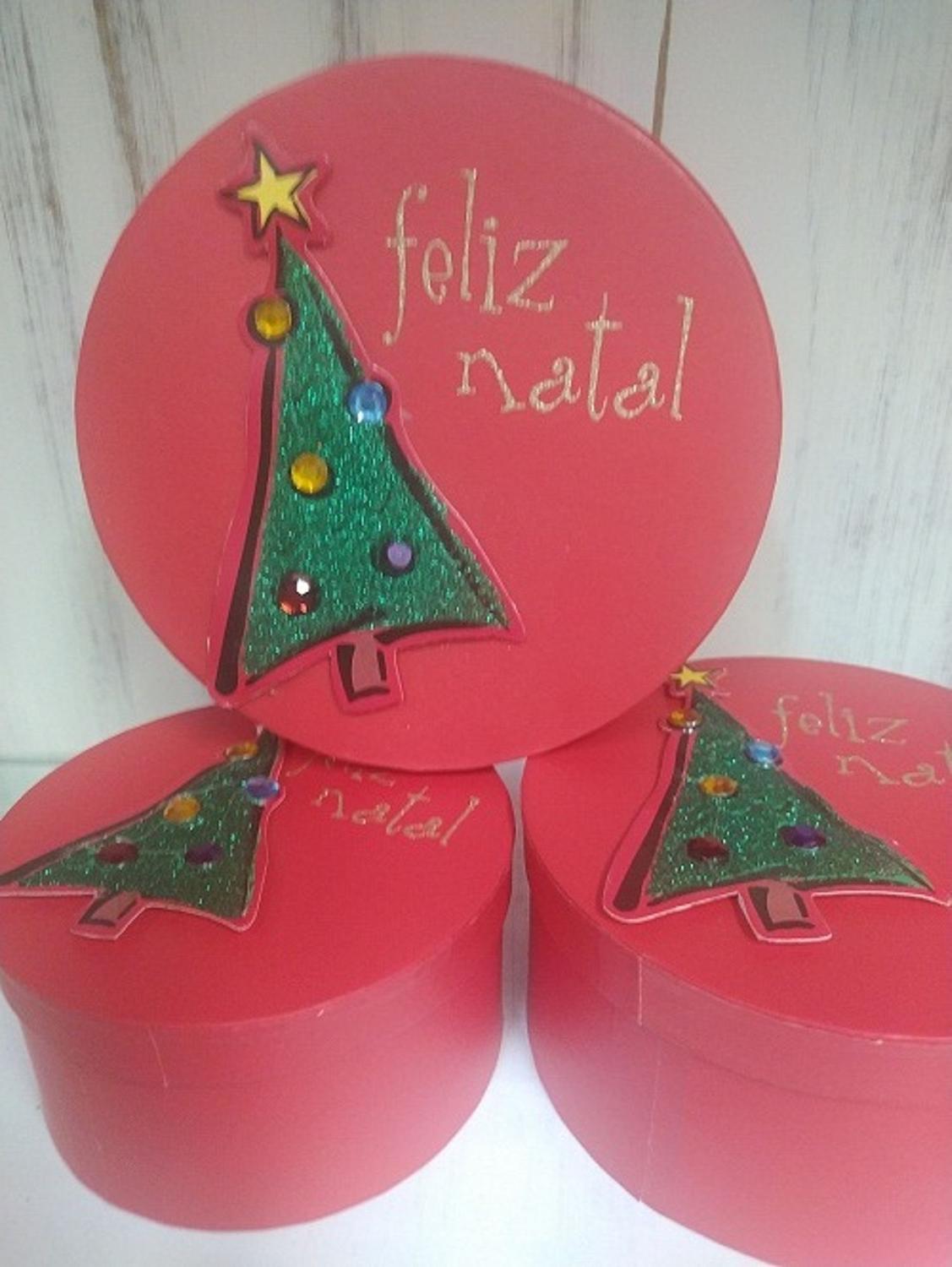 Caixa Presente Redonda c/3 Unidades Tamanh G, M, P. Arvore de Natal - Happy  Christmas - Decoração de Natal para Casa - Magazine Luiza
