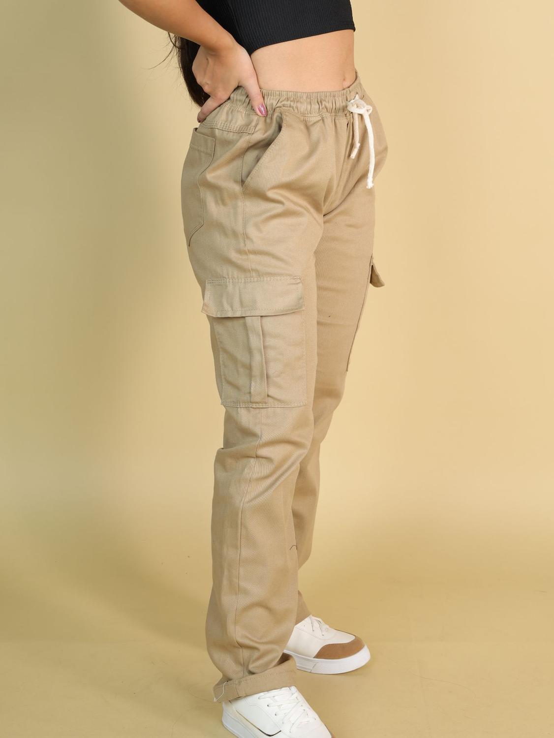 CalÃ§a Bege Larga Feminina Calça Cargo Feminina Parachute Sarja