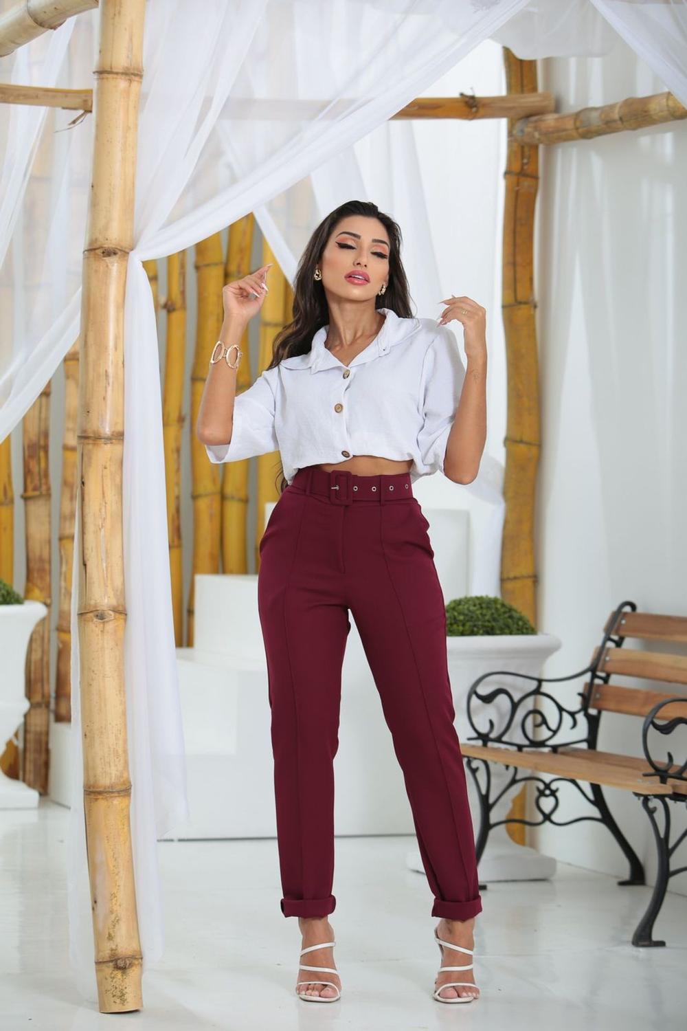 Cinto Calca Social Azul Feminina Calça Feminina Alfaiataria Com