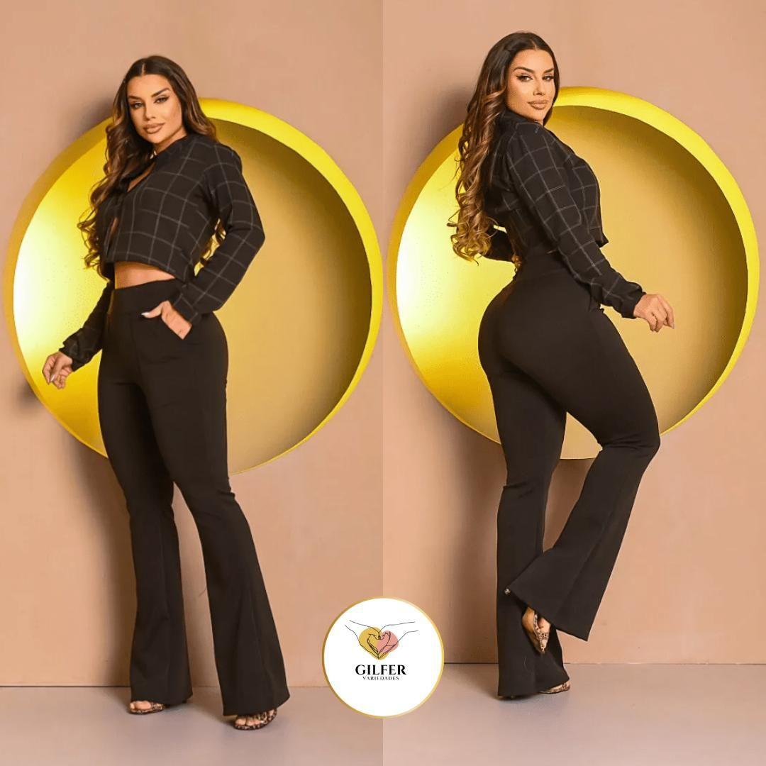 Calça Bailarina CalÃ§a Boca De Sino Listrada CalÃ§a De Neoprene