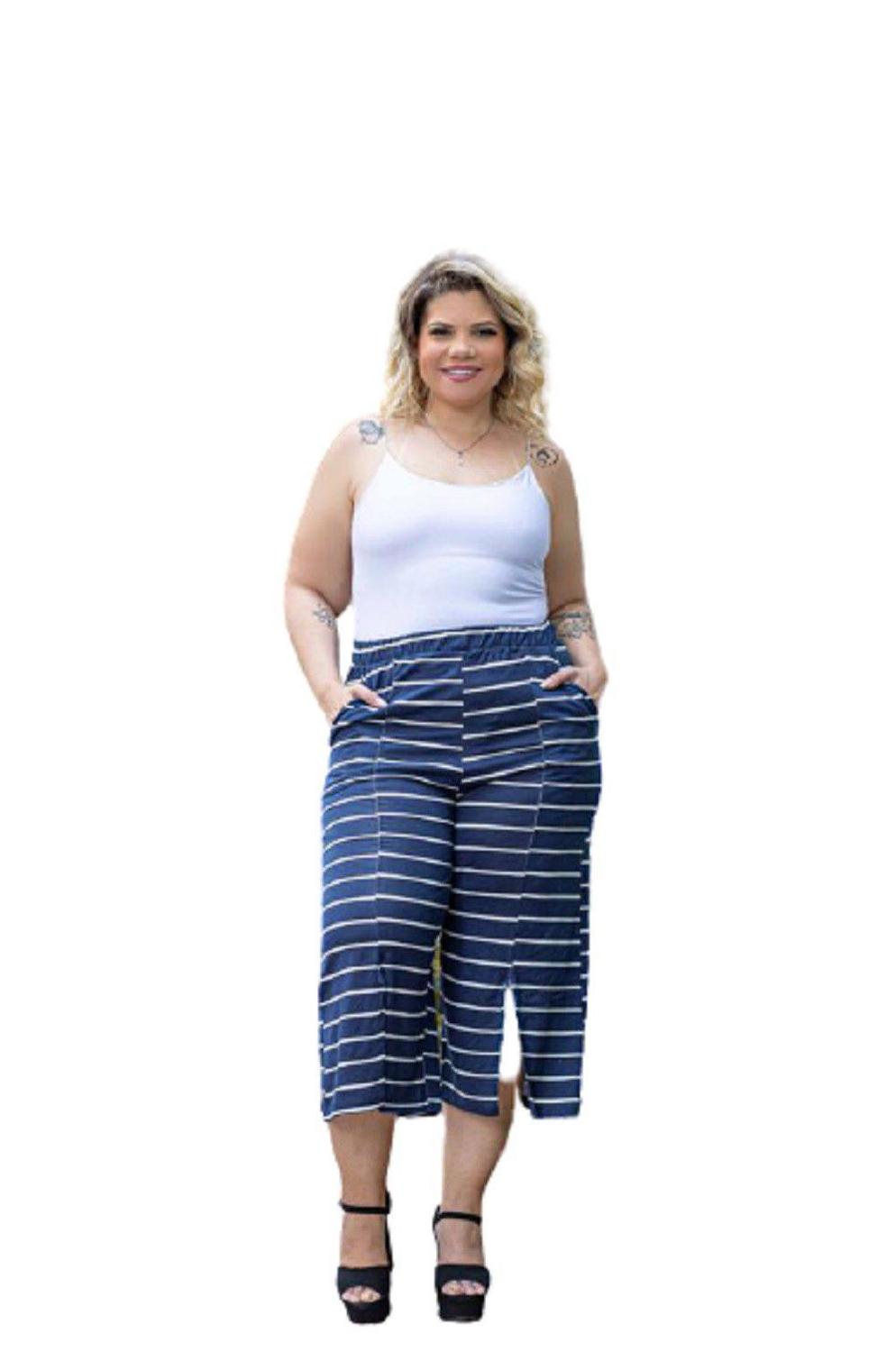 calça pantacourt listrado