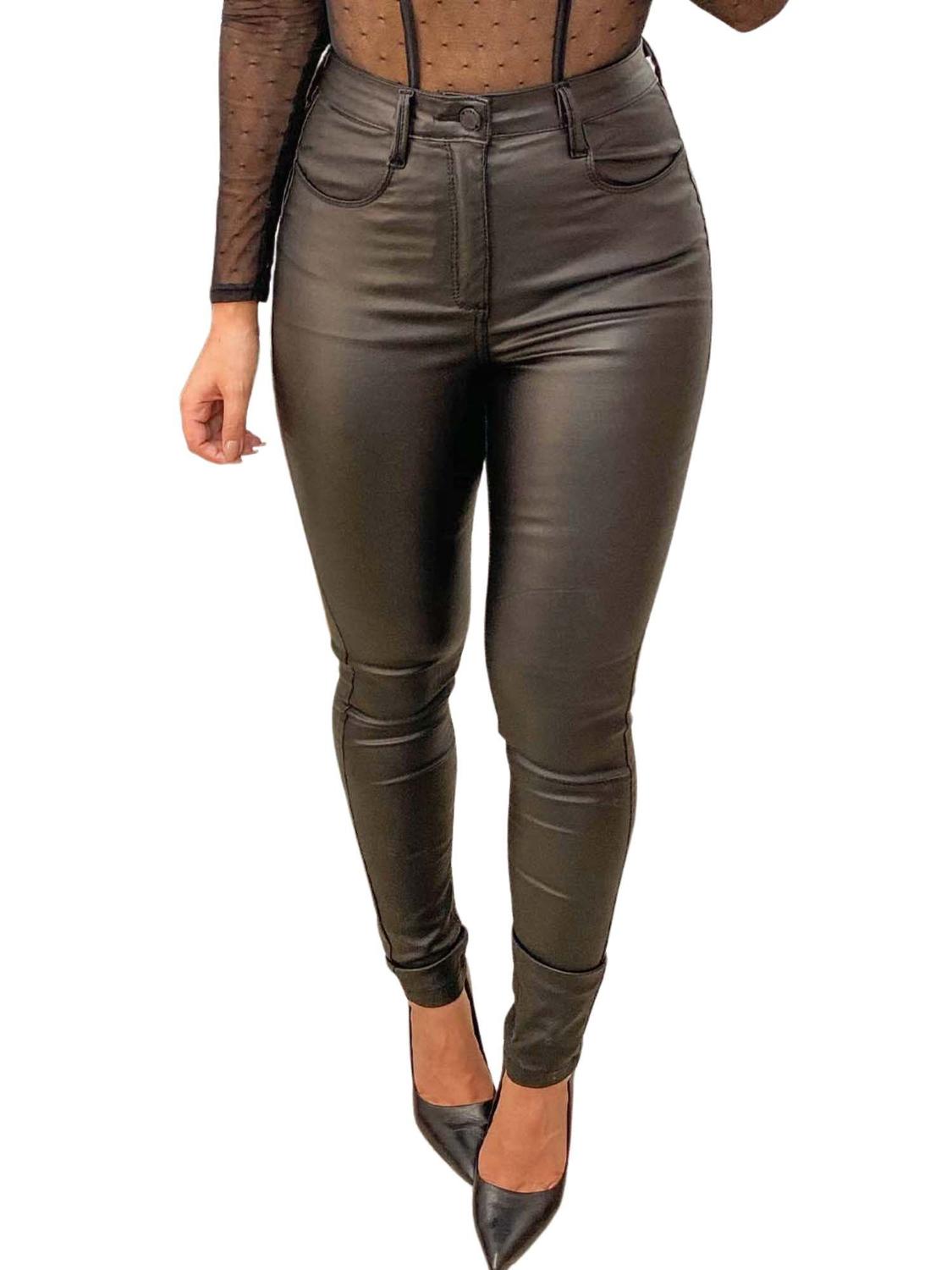 Consciência Jeans CalÃ§a De Couro Flare Calça Feminina Couro Cós