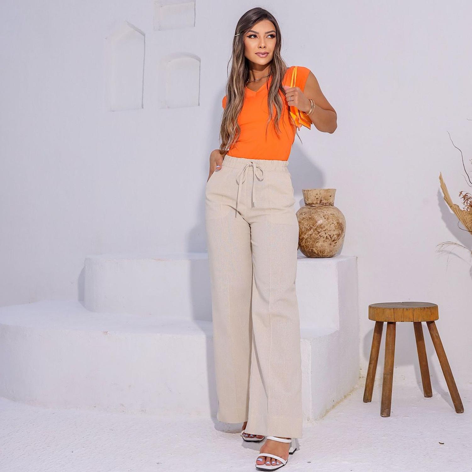 Linho CalÇas Femininas Tecido Mole Calça Feminina Wide Leg De