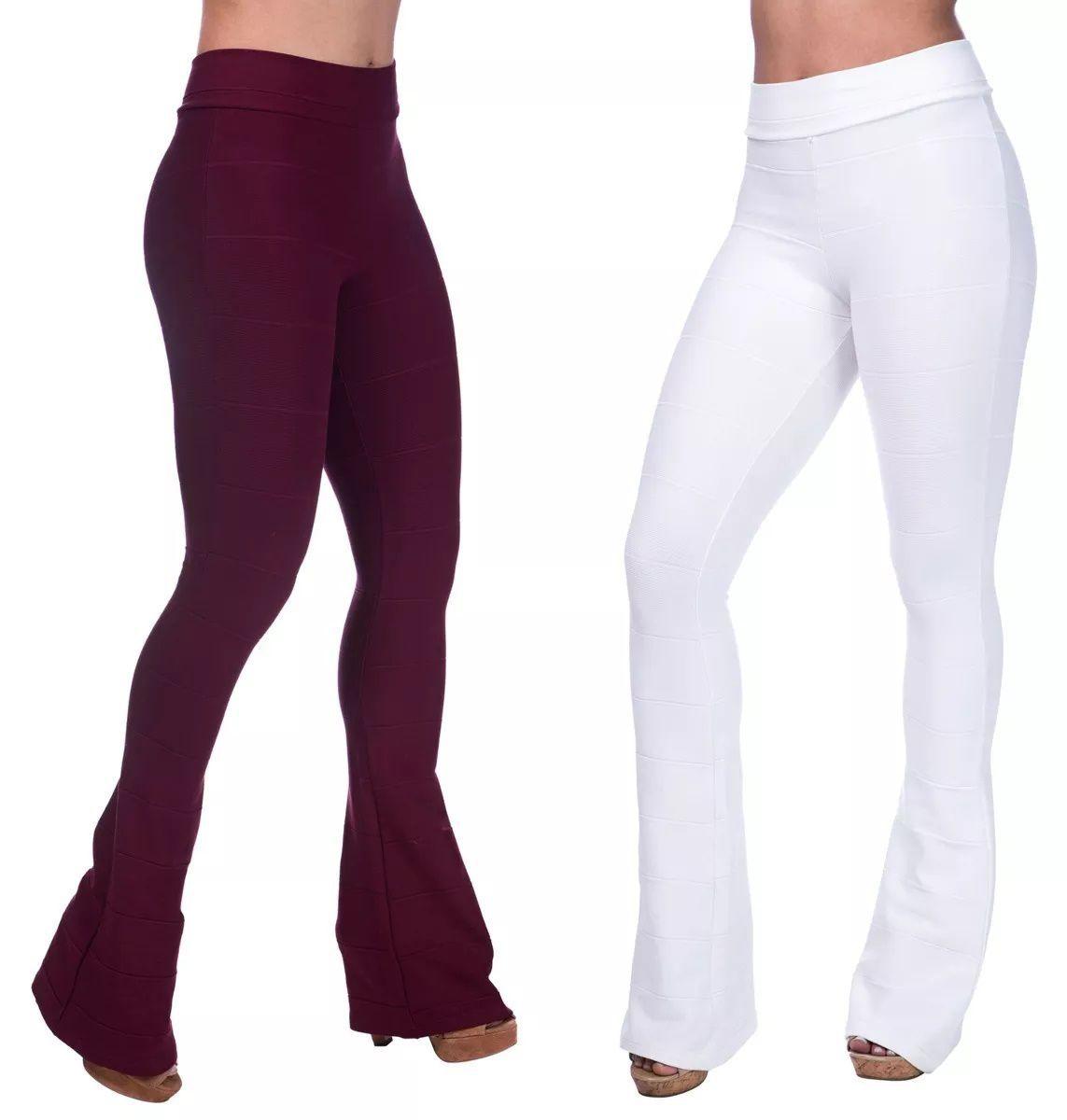 calça flare tecido grosso