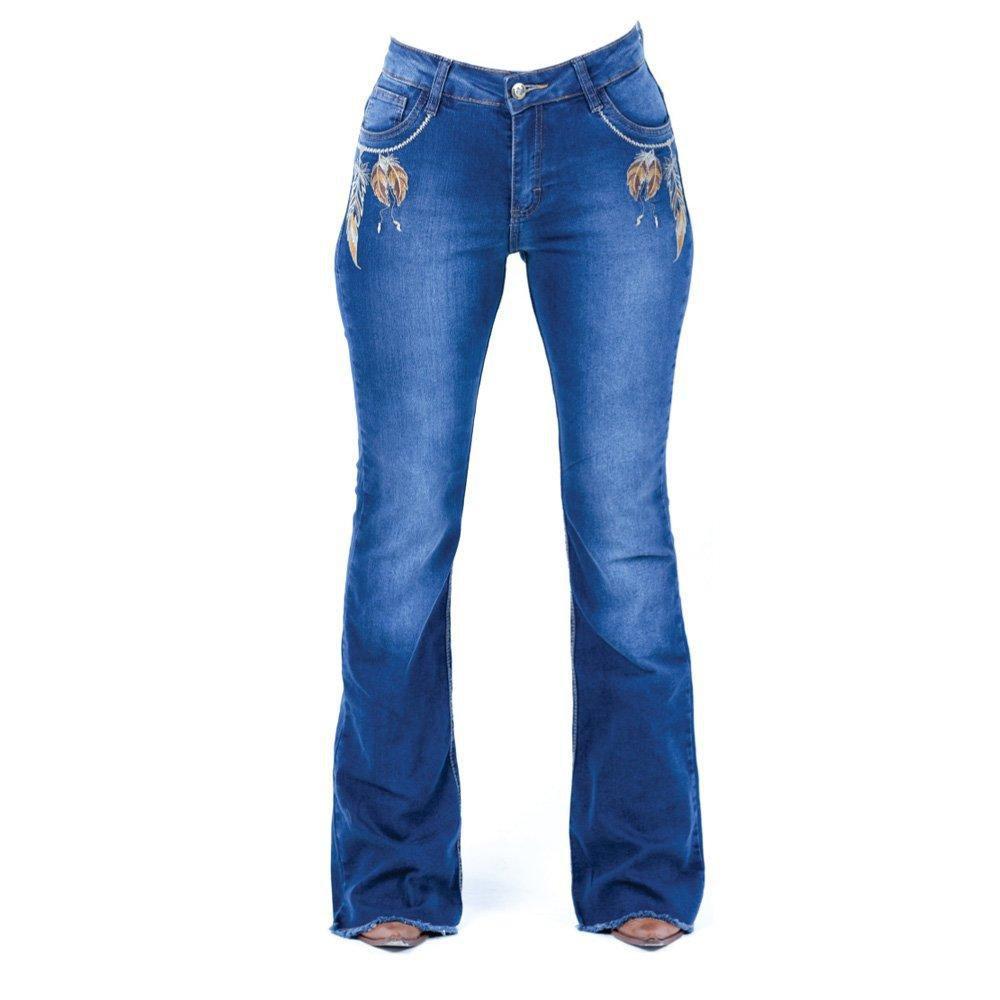 calça bordada flare