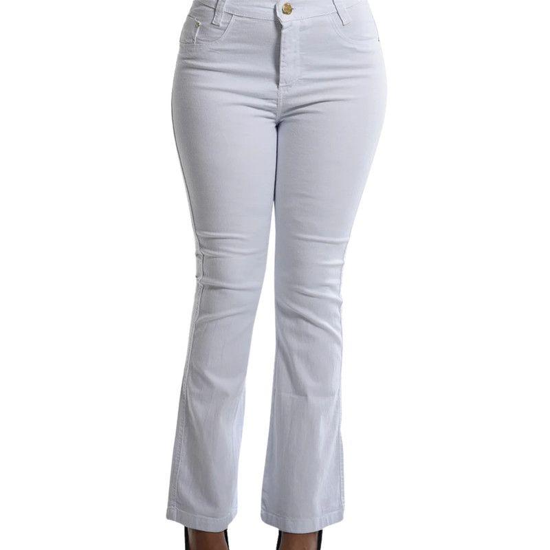 Calça Jeans Casual Trabalho Enfermagem Feminina Flare Branco