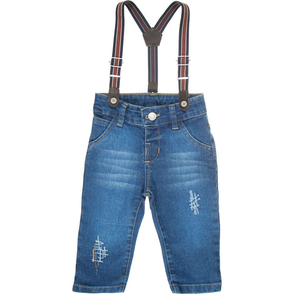 calça jeans com suspensorio para bebe