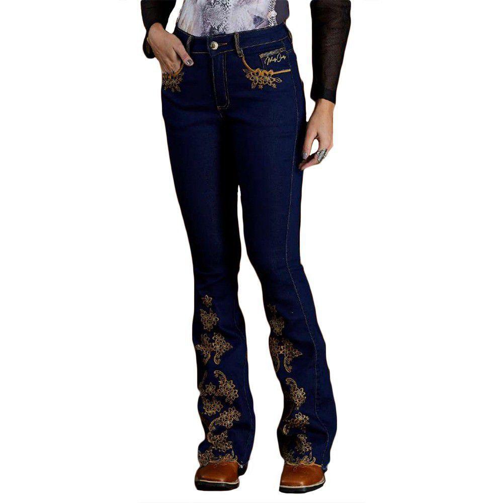 calça jeans feminina flare bordada