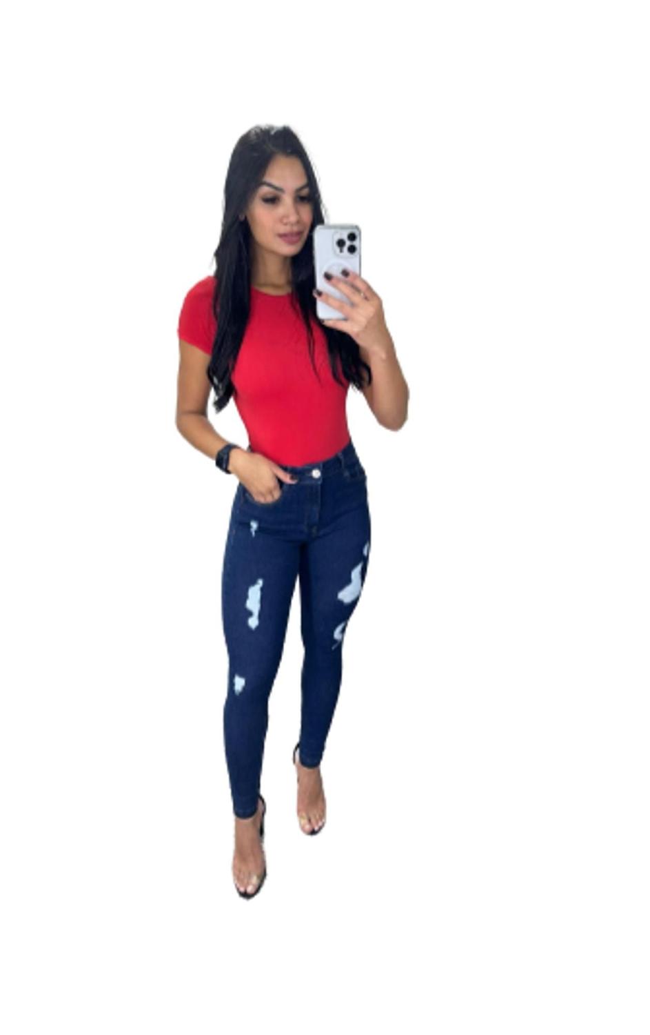 Calça Jeans Feminina Cintura Alta Com lycra elastano Empina Bumbum