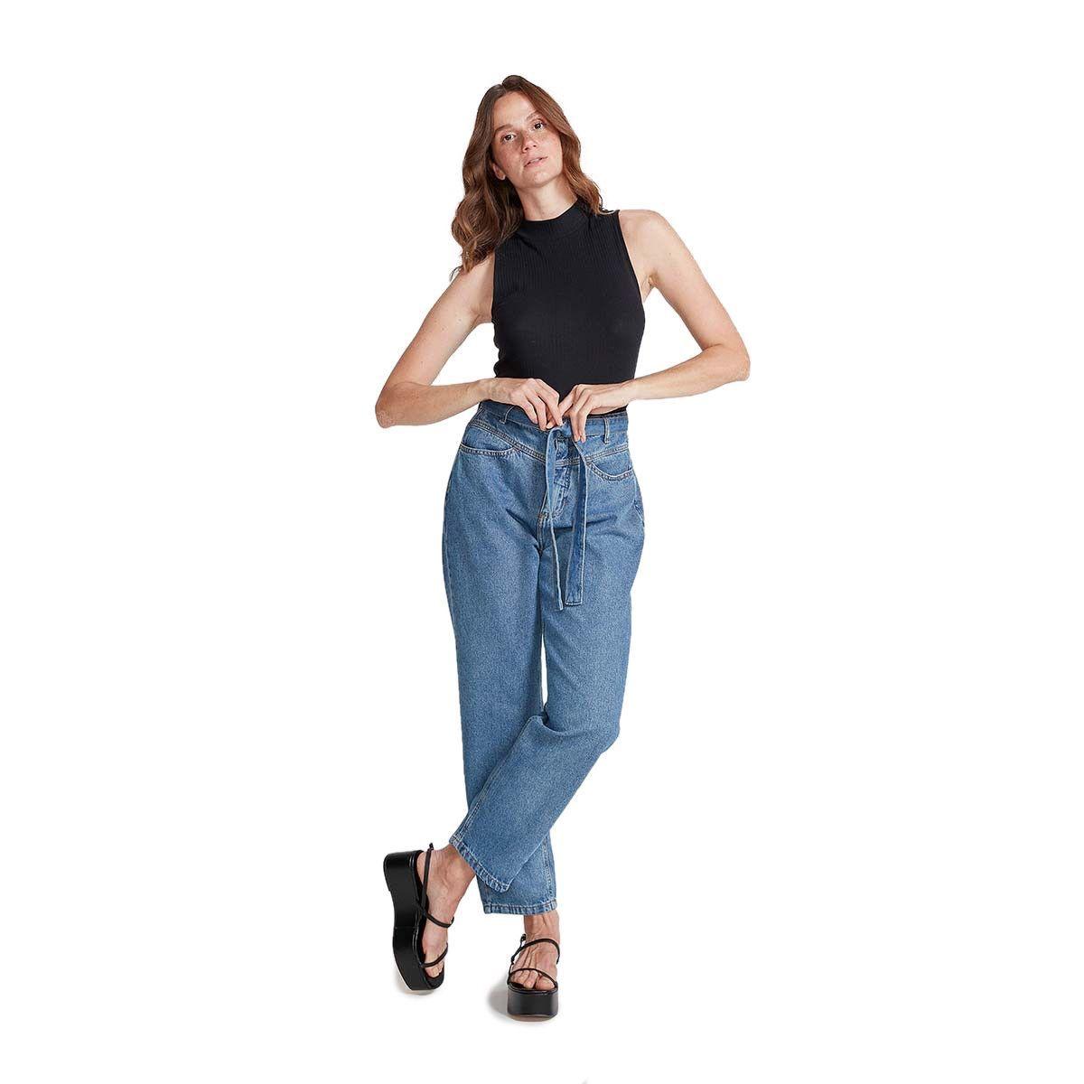 Cintura Alta CalÃ§a Feminina AlgodÃ£o Calça Mom Jeans Feminina