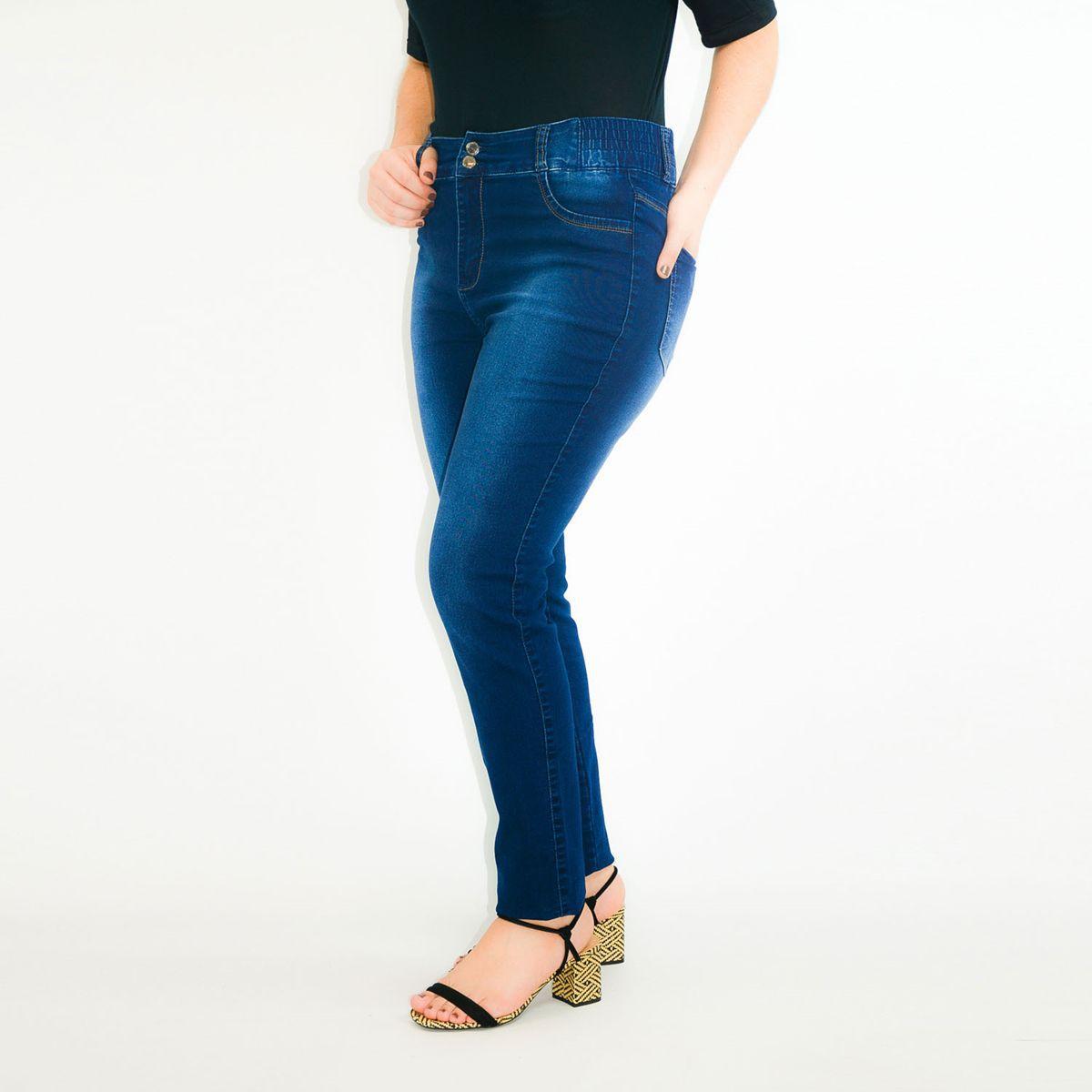 calça jeans feminina com elastico na perna