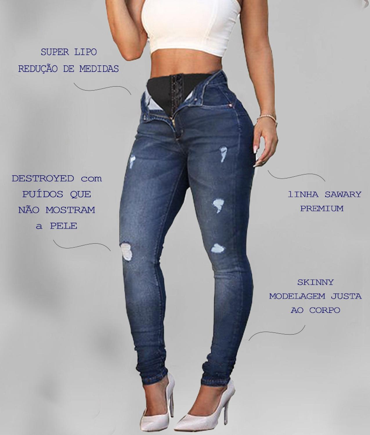 Super Lipo CalÃ§a Jeans Cos Alto Sawary Sawary Jeans Calça Jeans