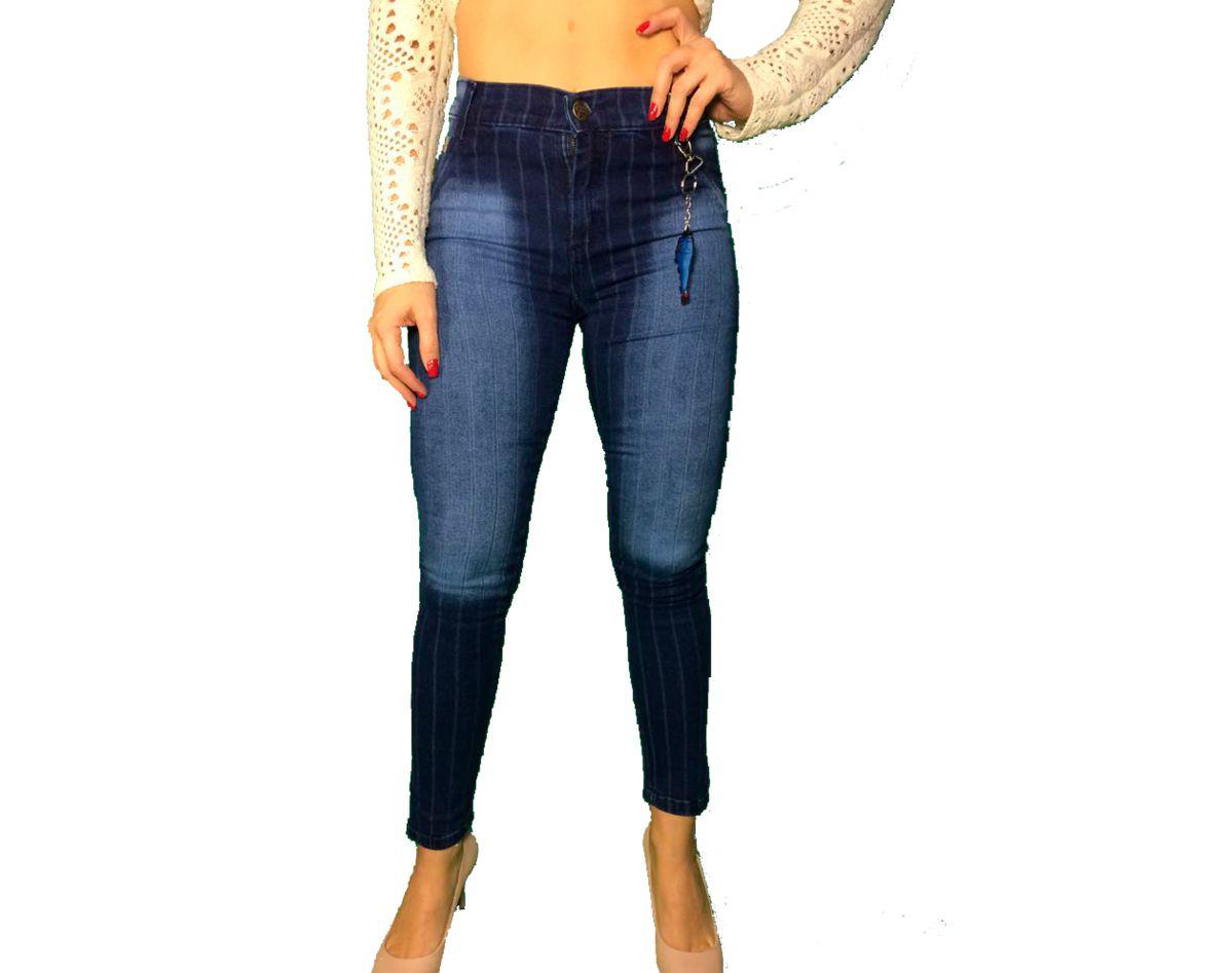 calça listrada jeans