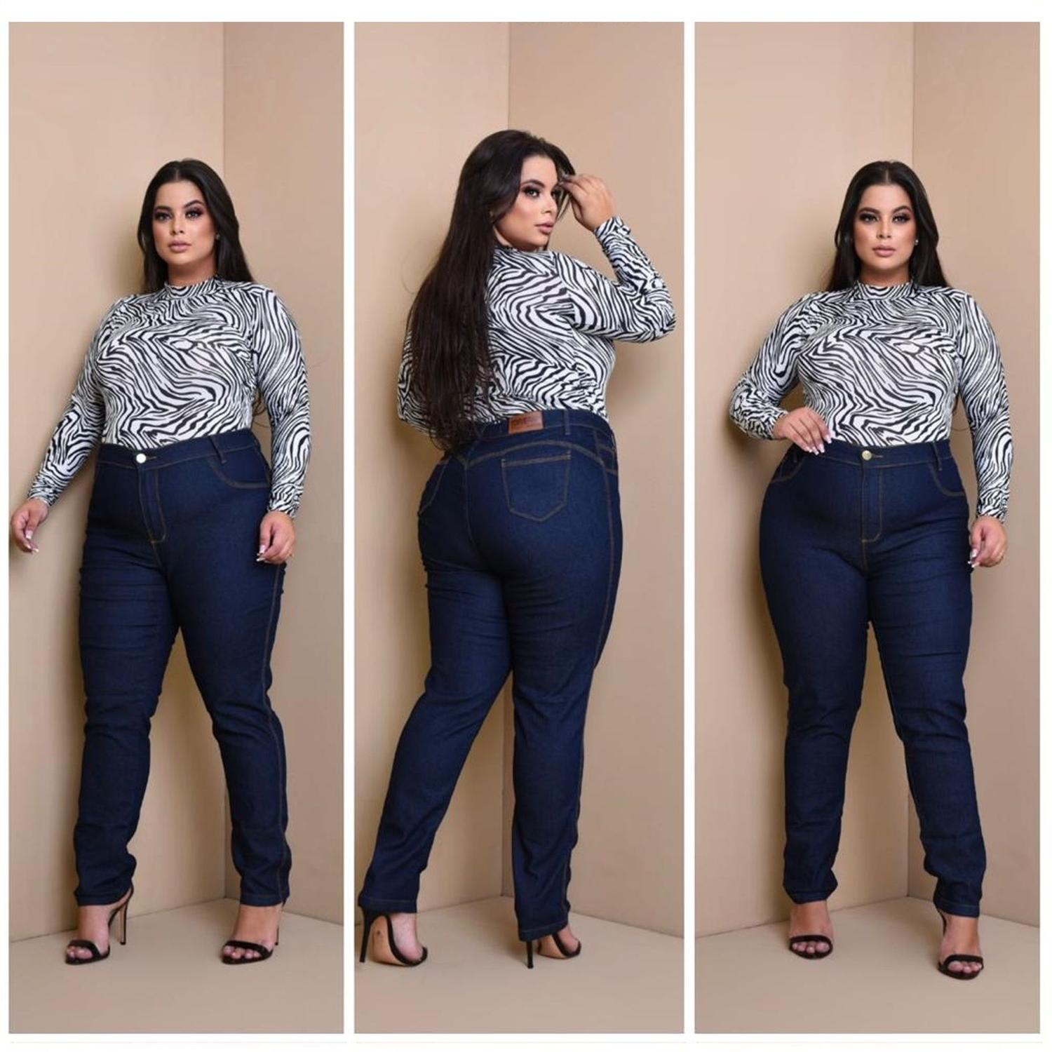 Contentpie CalÇa Jeans Cintura Alta Feminina Plus Size Moda Plus