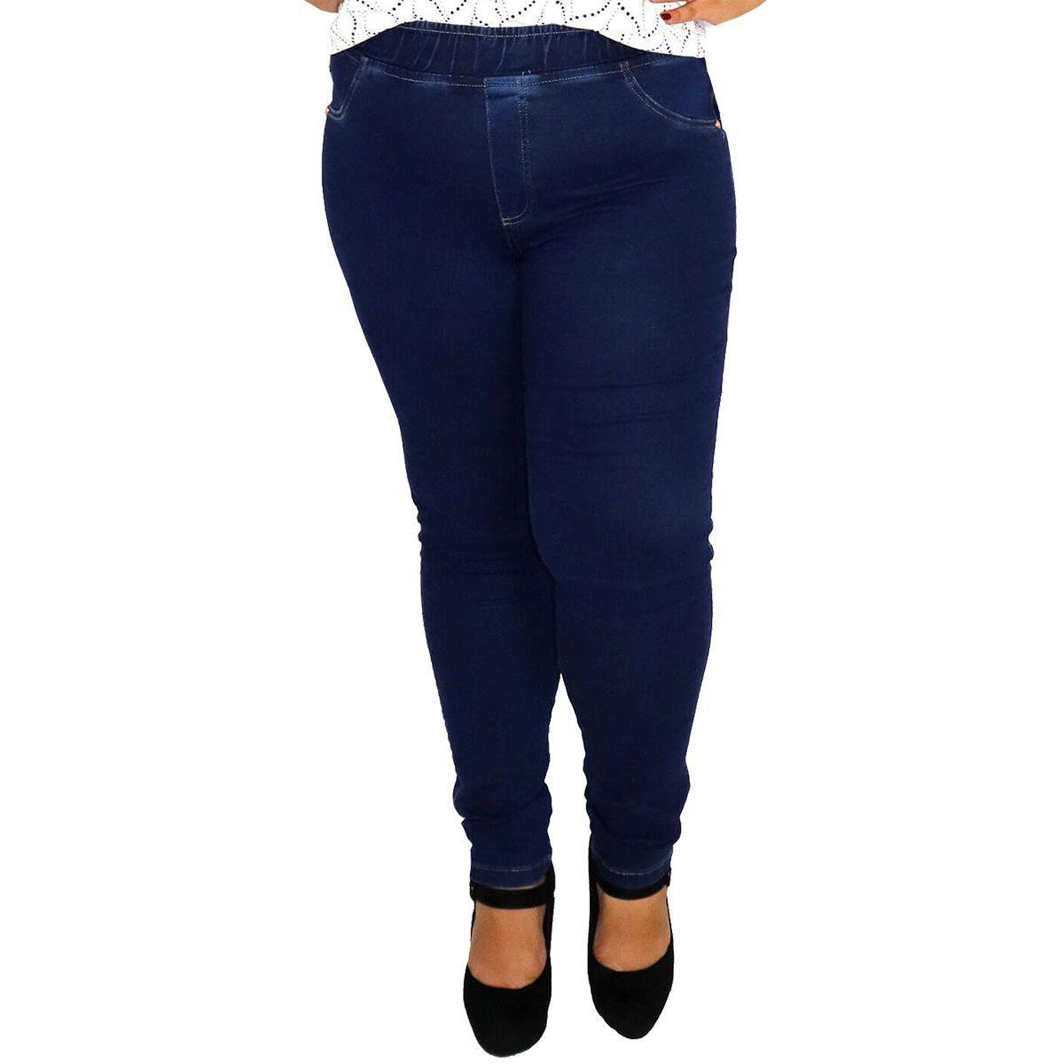 Calça Jeans Feminina Plus Size Tipo Legging Elástico no Cós - Cambos - Calça  Legging - Magazine Luiza
