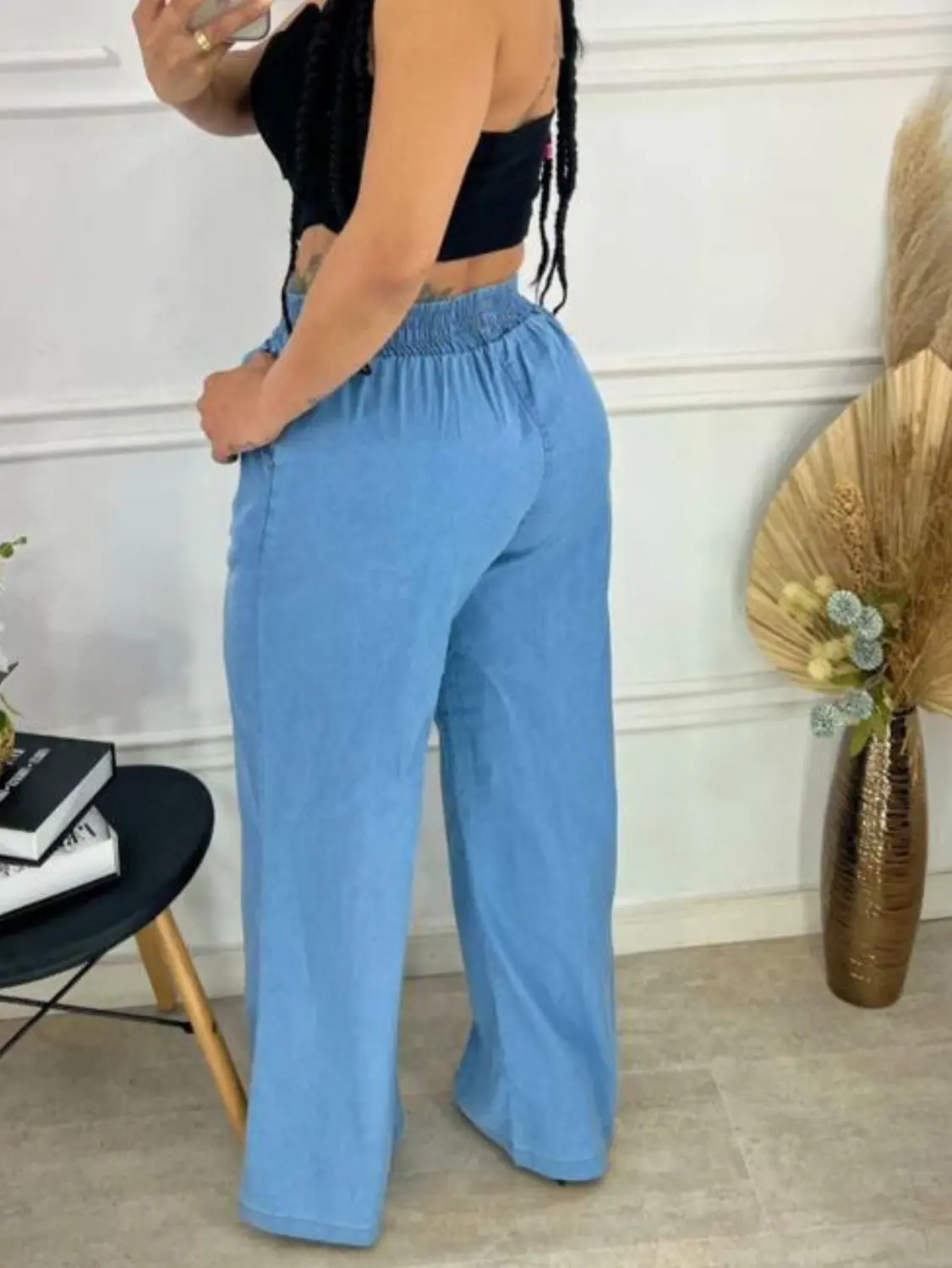 Elástico CalÃ§a Jeans Pantalona Cintura Alta Calça Pantalona Jeans