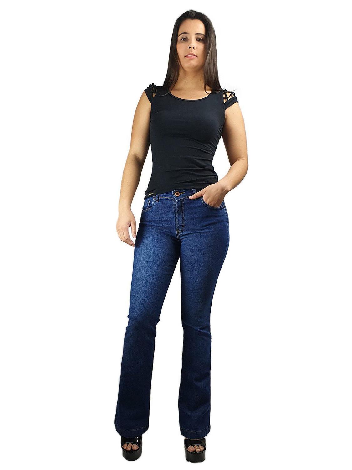 calça jeans flare azul
