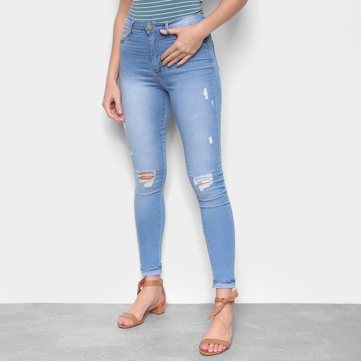 calça jeans barra dobrada feminina