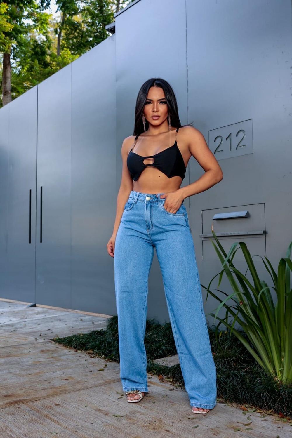 Calça Larga CalÃ§a Jeans Que TÃ¡ Na Moda Calça Wide Leg Feminina Larga