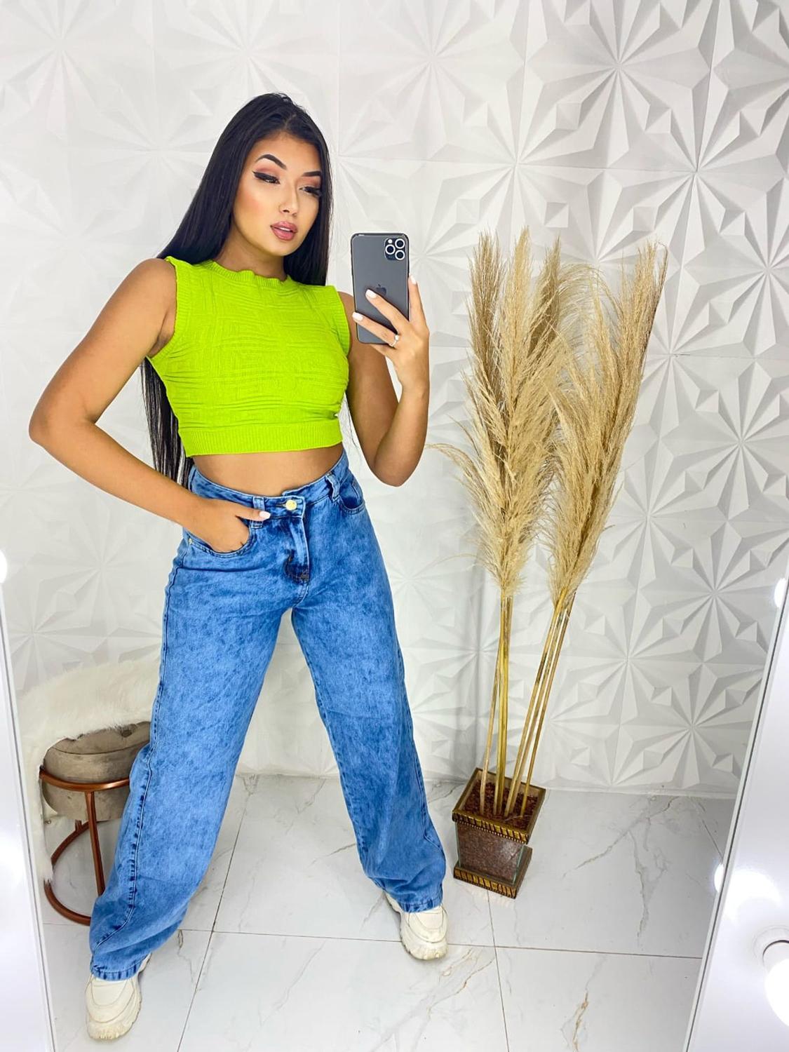 Calça Jeans Wide Leg boca Larga Tendencia Sky Explosao da moda