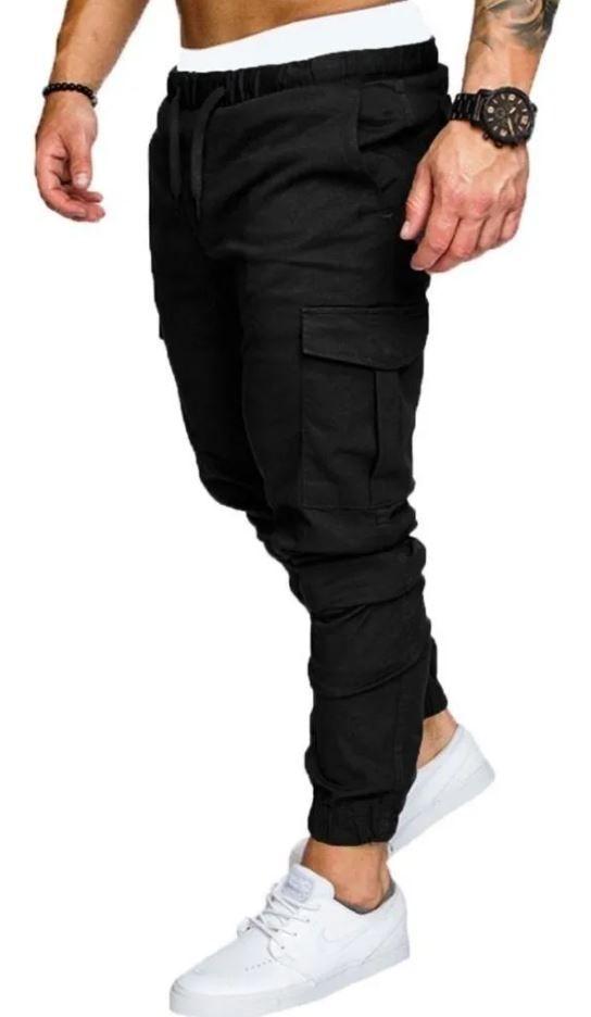 Bolso Lateral CalÃ§a Skate Preta Calça Cargo Sarja Larga Masculina