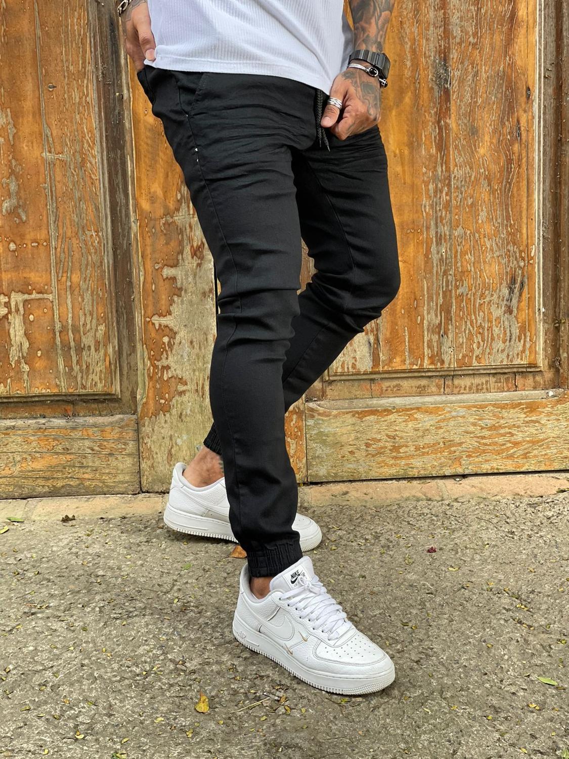 Couro Preta CalÇas De Napa Para Homem Jogging Preta Modelos De