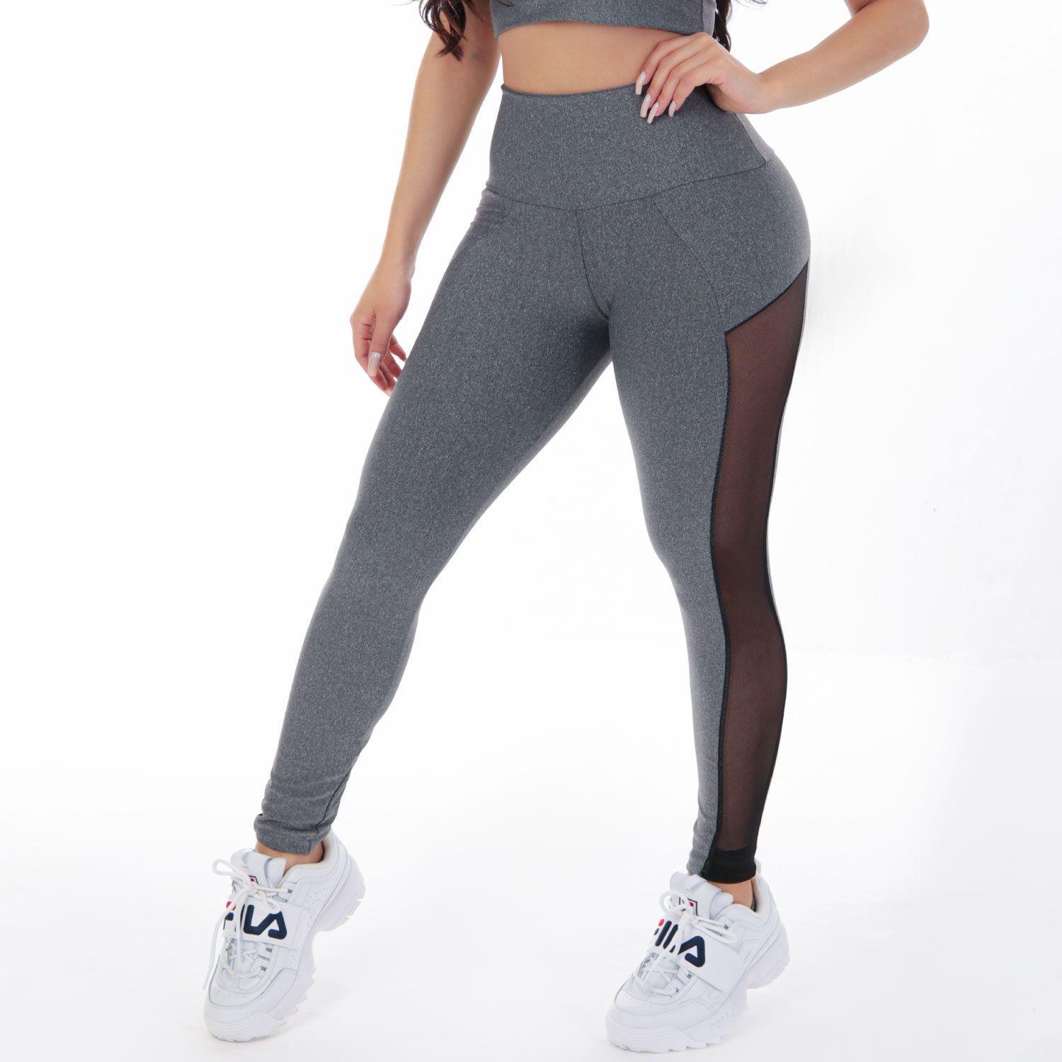 Calça Legging para Academia Feminina com Recortes em Tule