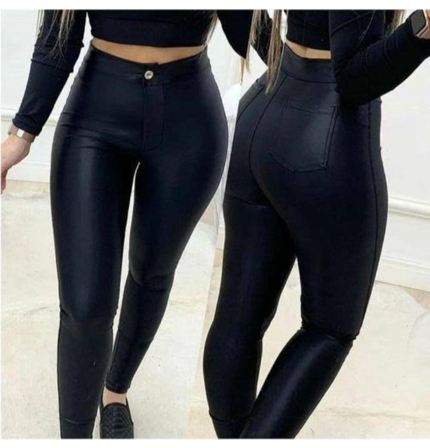 Cirre Preta CalÃ§a Legging Detalhe Em Couro Legging Cirre Legging