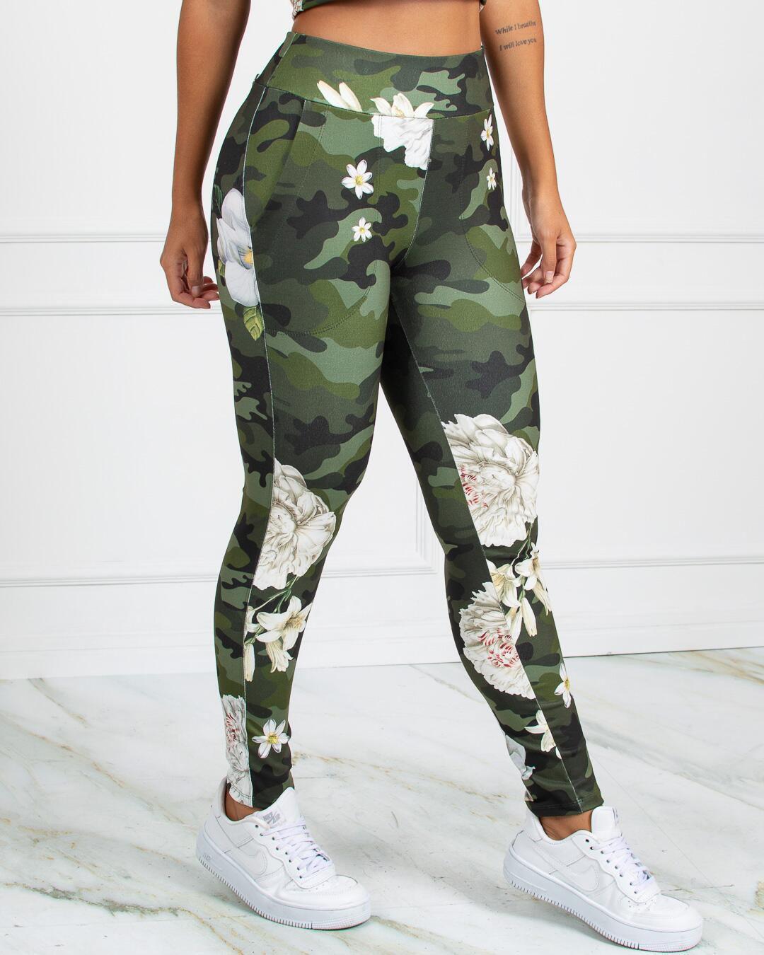 Calça Legging Masculina Esportivo Justa com Cintura Elástica Bolso Camuflado  Treinos Fitness