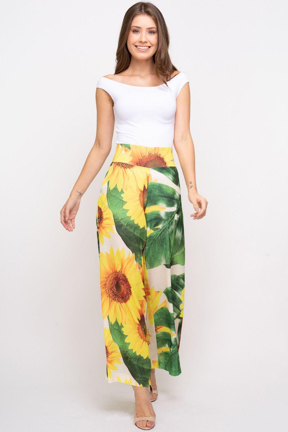 calça pantalona girassol