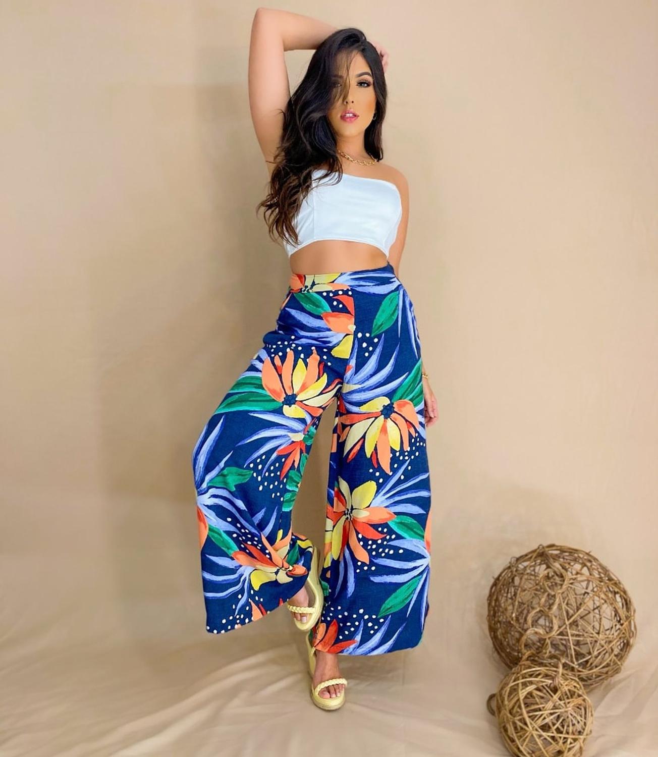 Calça Pantalona Viscose Verde - Ludi.K Moda
