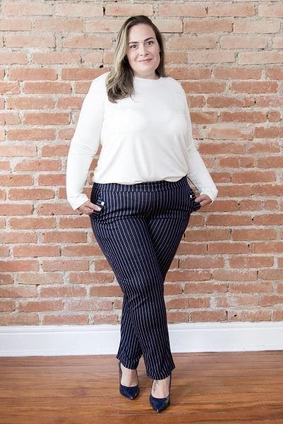 calça pantalona listrada plus size