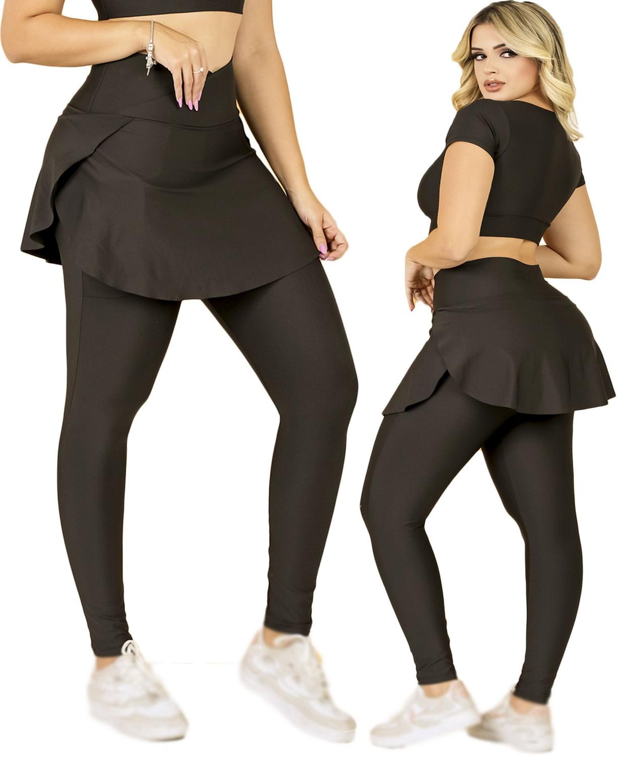 Calça Saia Legging Com Bolso Tapa Bumbum Moda Fitness Evangélica