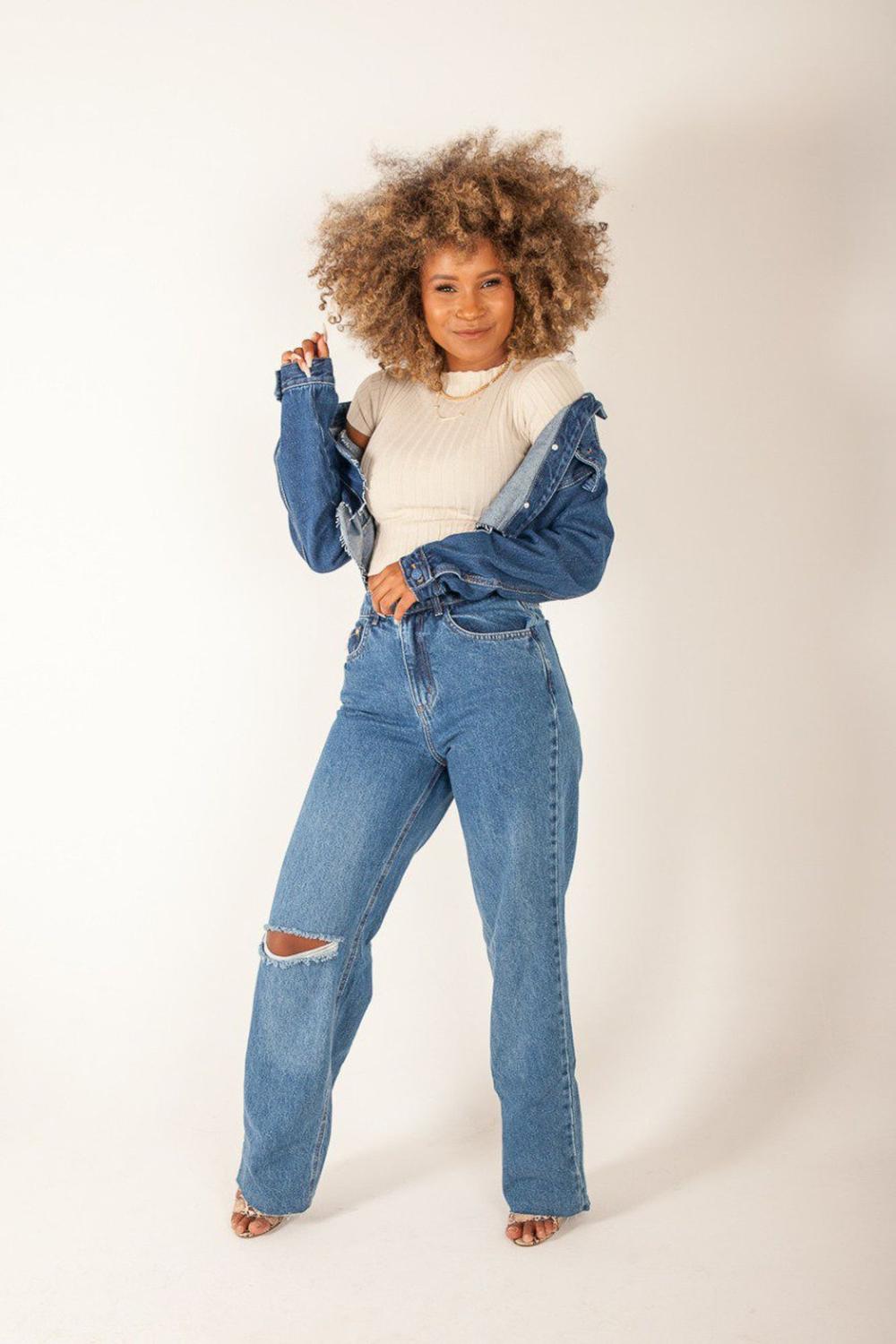 Alcance Calca Wide Leg Color Block,100%Algodao 03628 - Jeanszaria