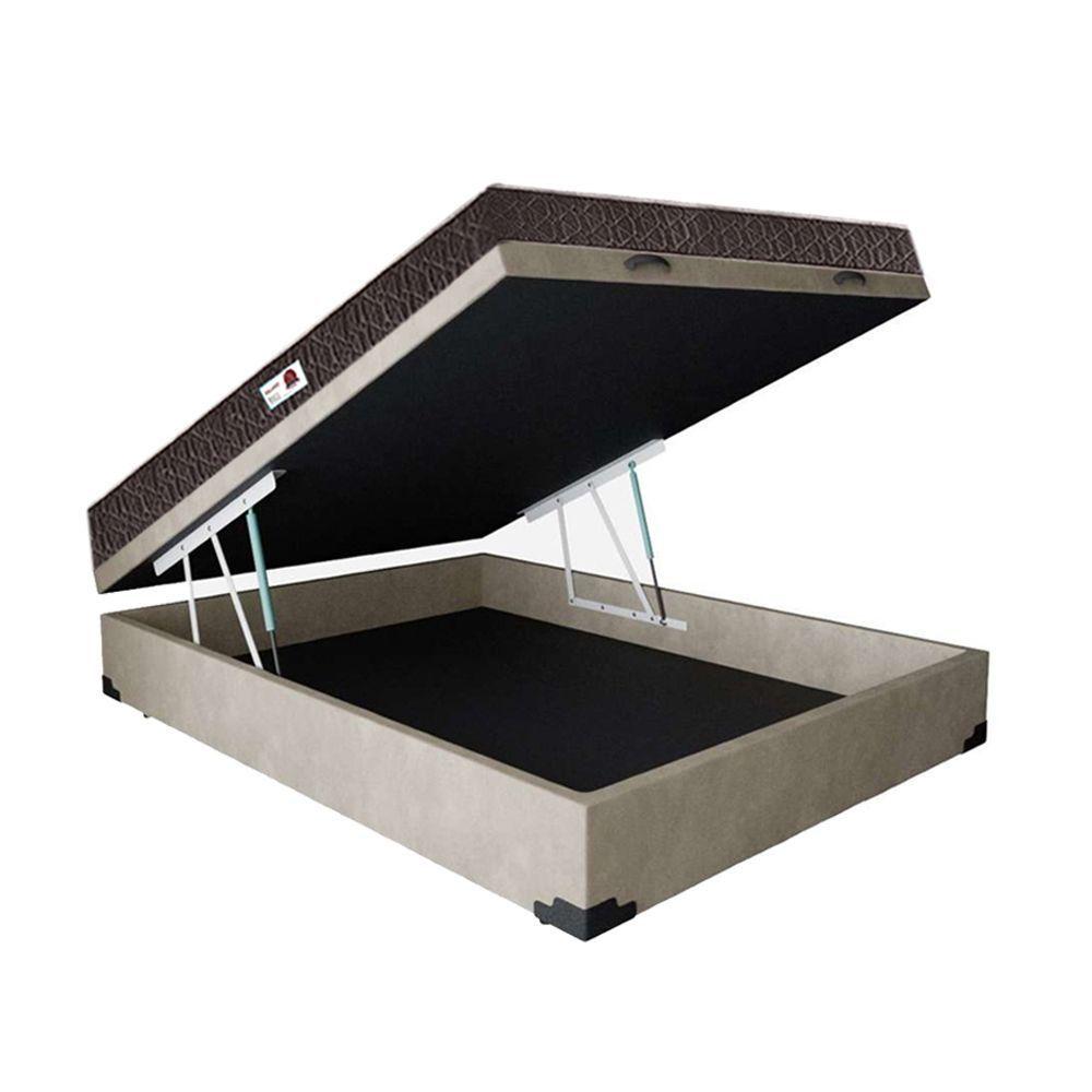 Cama Box Baú Queen Colchão Classic Mola Ensacada + Box Bege Rc Sono