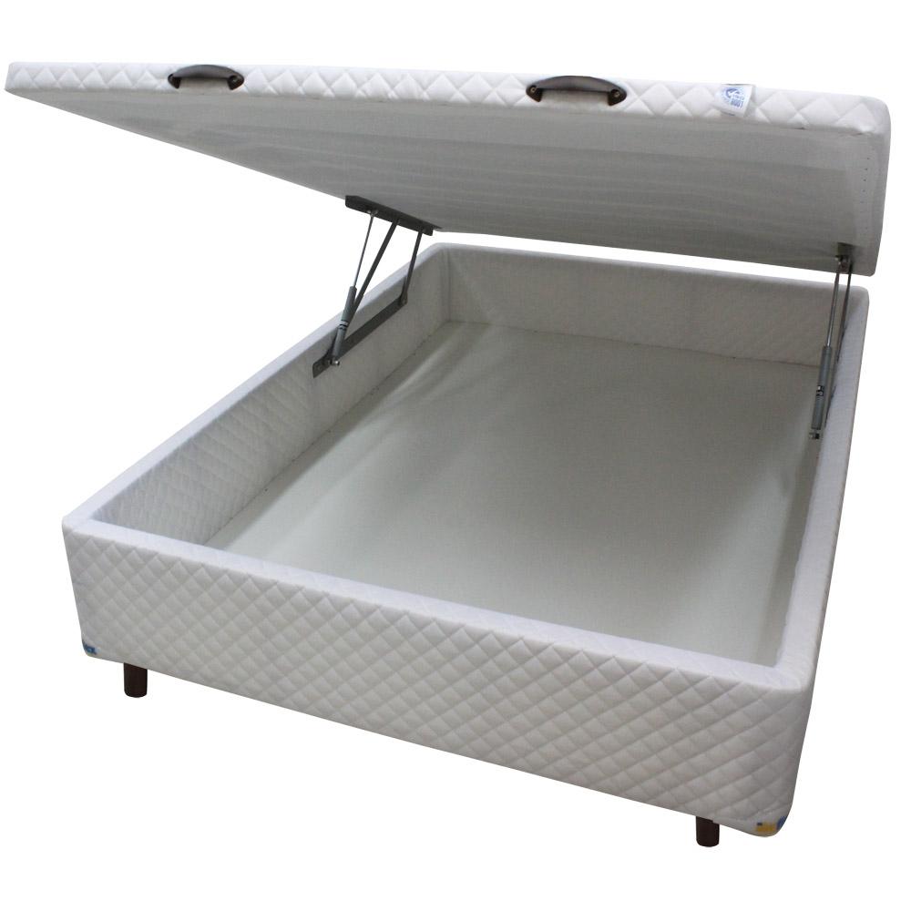 Cama Box CASAL Bau Frontal Pistão Branco 138x188 Cosmopolita Baú