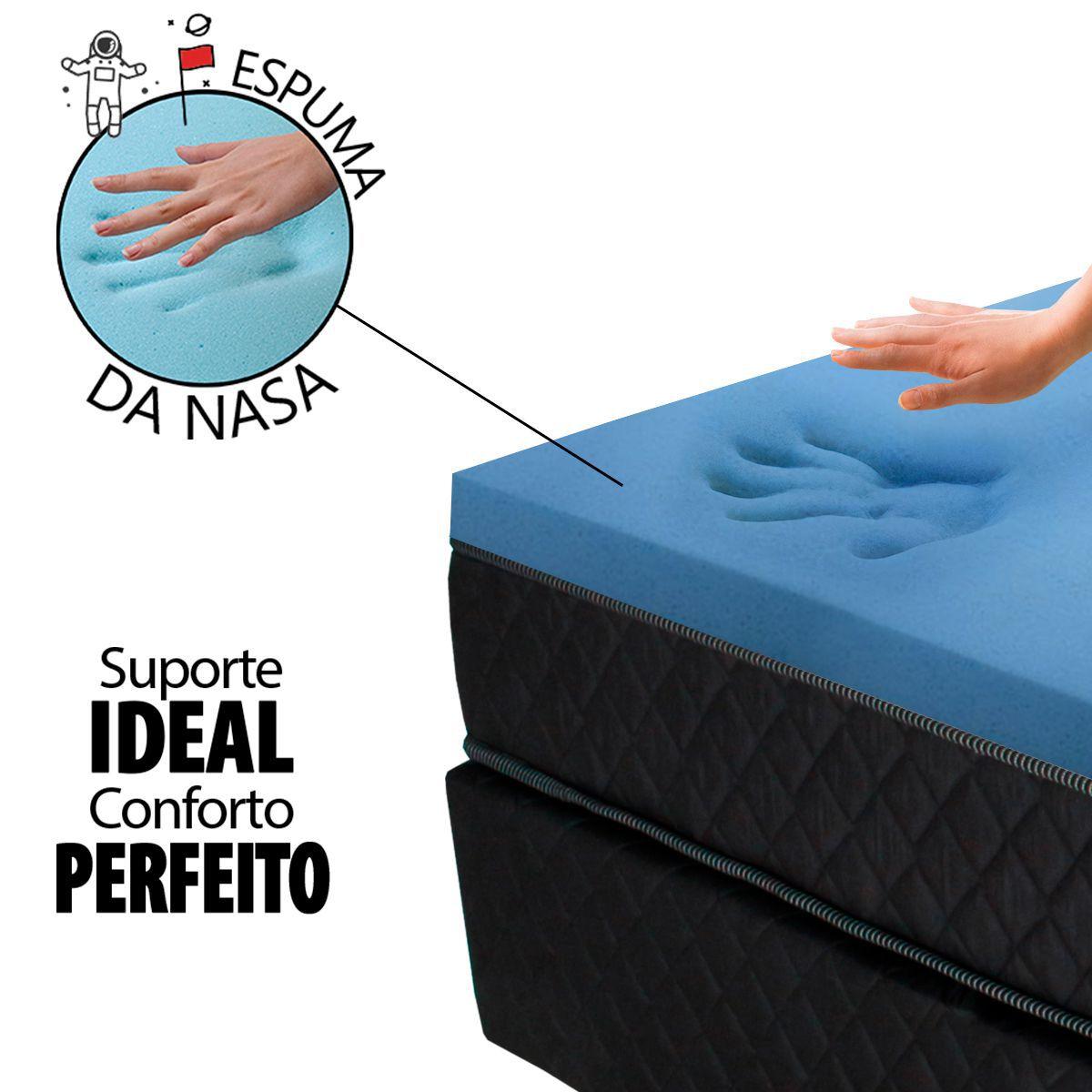Cama Box Casal Colchão Pillow Top de Espuma Viscoelástica e D33 com