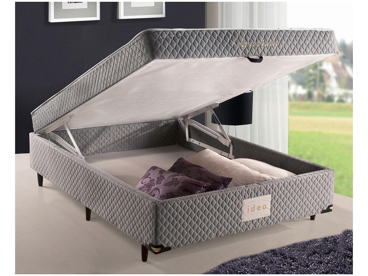 Cama Box Casal Herval Conjugada com Pillow Top com Baú de Molas