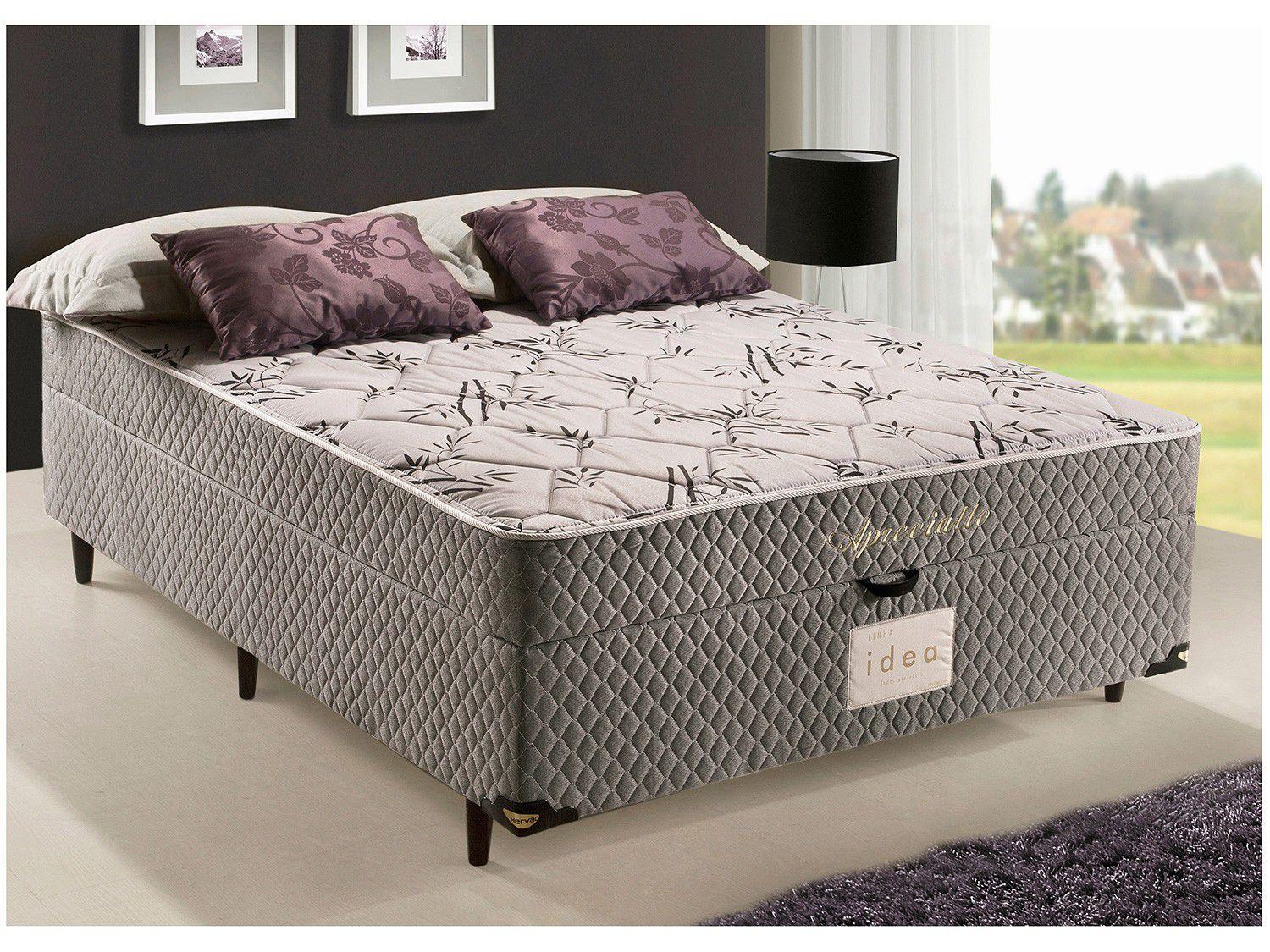 Cama Box Casal Herval Conjugada com Pillow Top com Baú de Molas