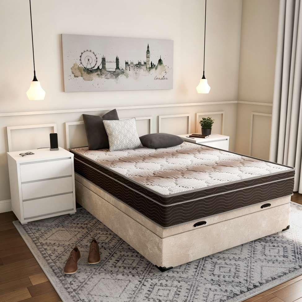 Cama Box Casal Premium com Baú Suede Pena Bege com Colchão Light Ortopédico D28 Marrom Mobly Cama Box Casal Premium com Baú Suede Pena Bege com Colchão Light Ortopédico D28 Marrom Mobly